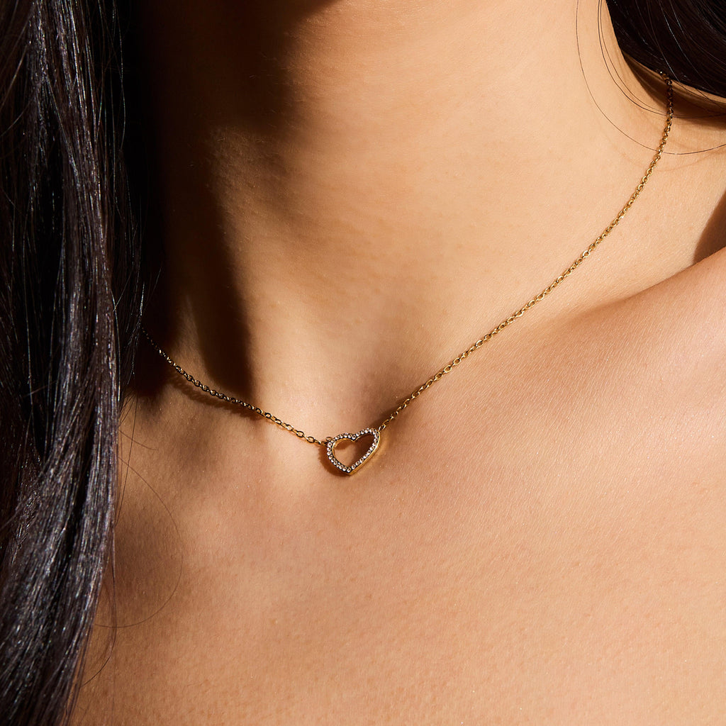 Evry Jewels Crystal Heart Outline Necklace