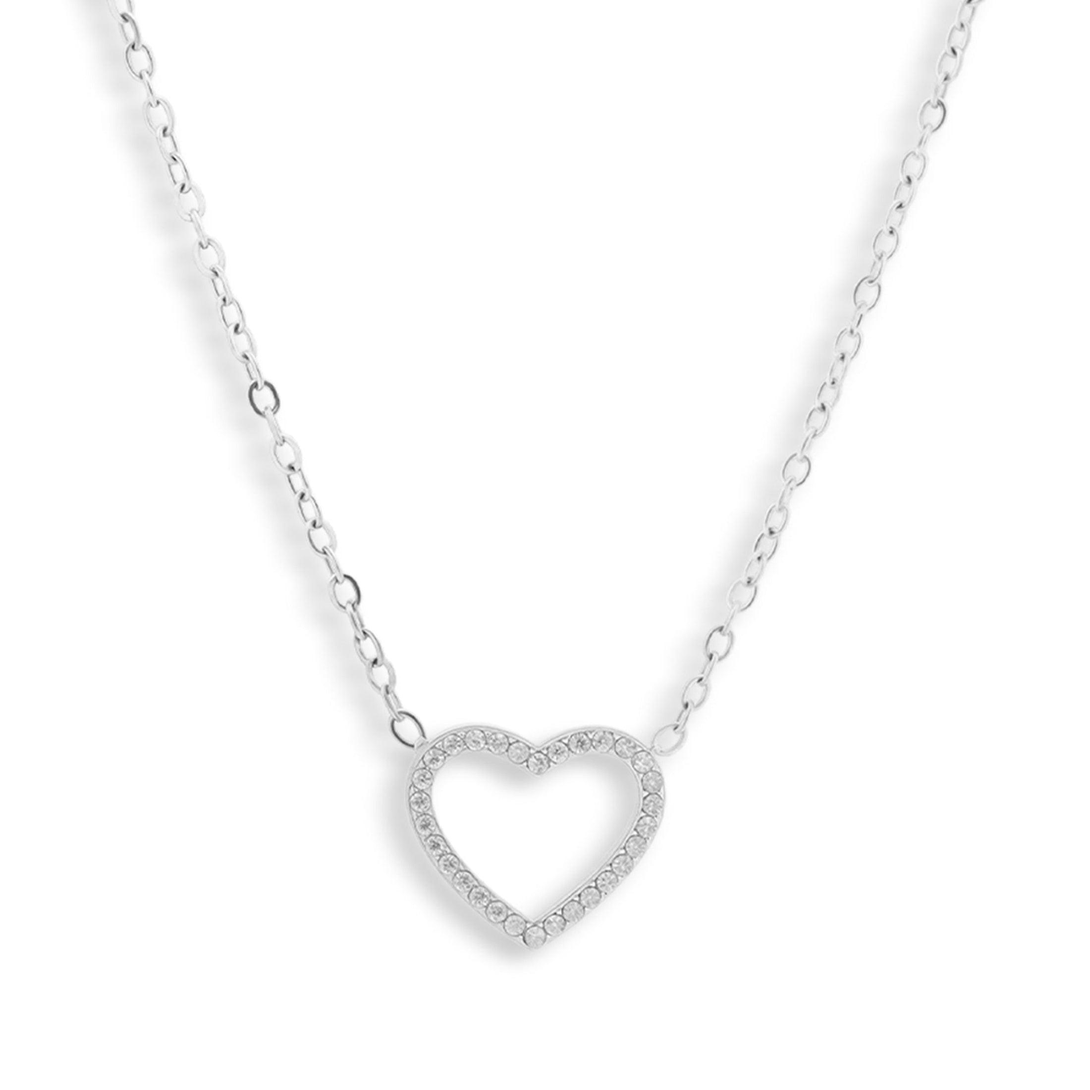 Evry Jewels Crystal Heart Outline Necklace