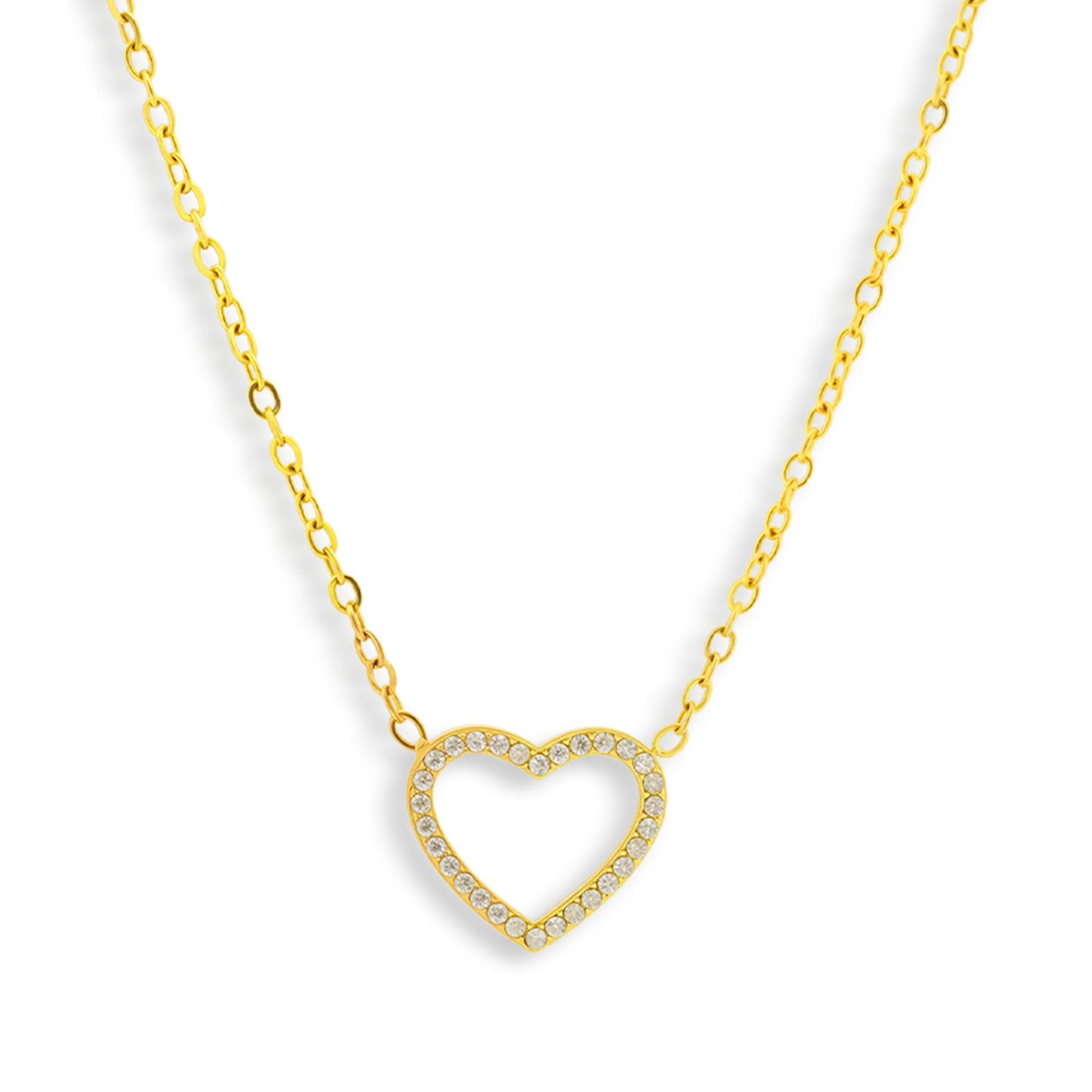 Evry Jewels Crystal Heart Outline Necklace