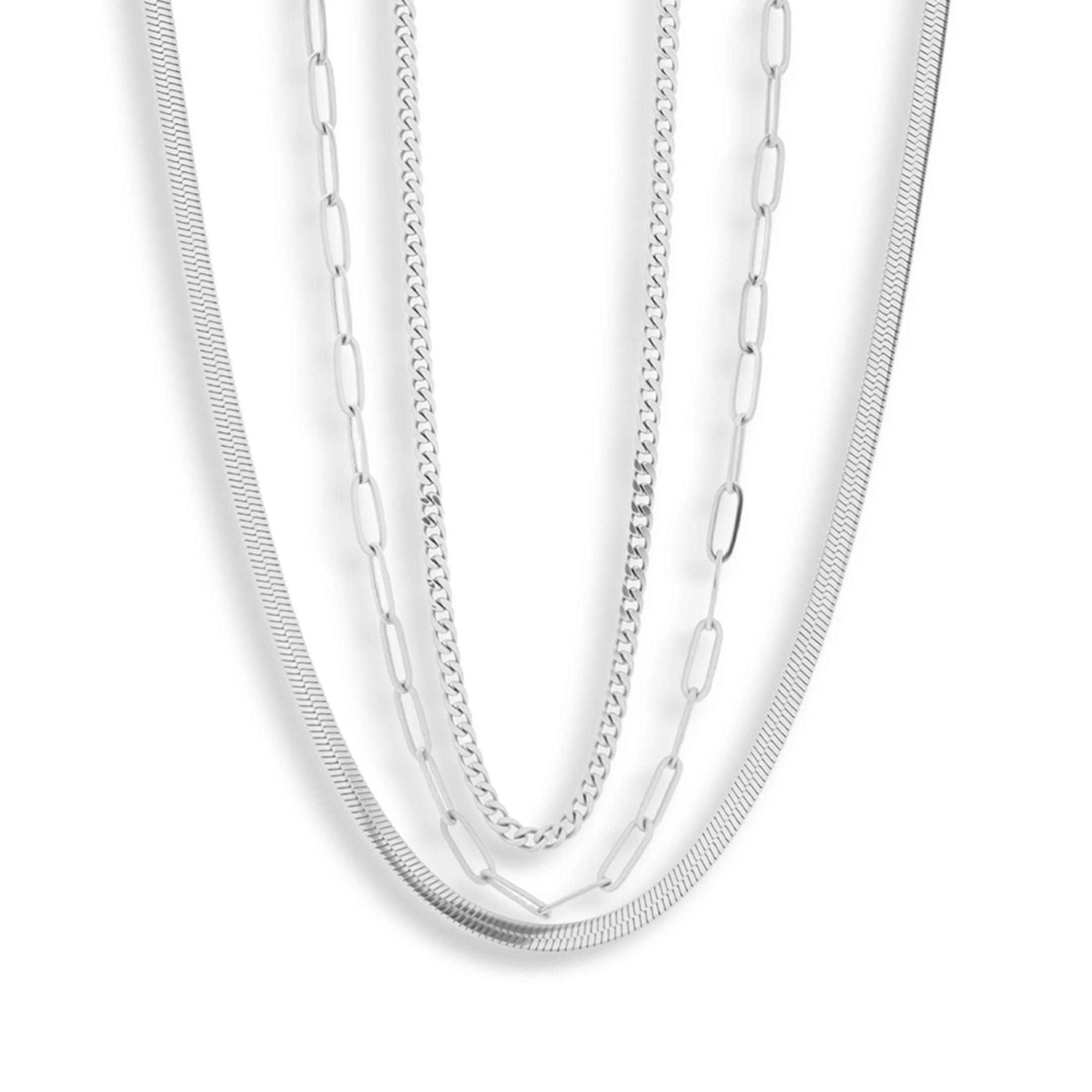 Evry Jewels Triple Layer Chain Necklace Set