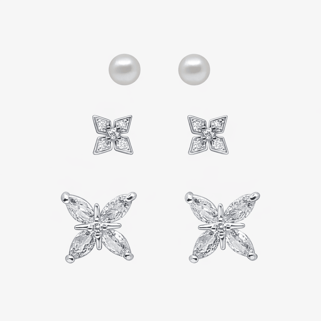 Evry Jewels Petite Bloom Stud Earrings 3 Piece Pack