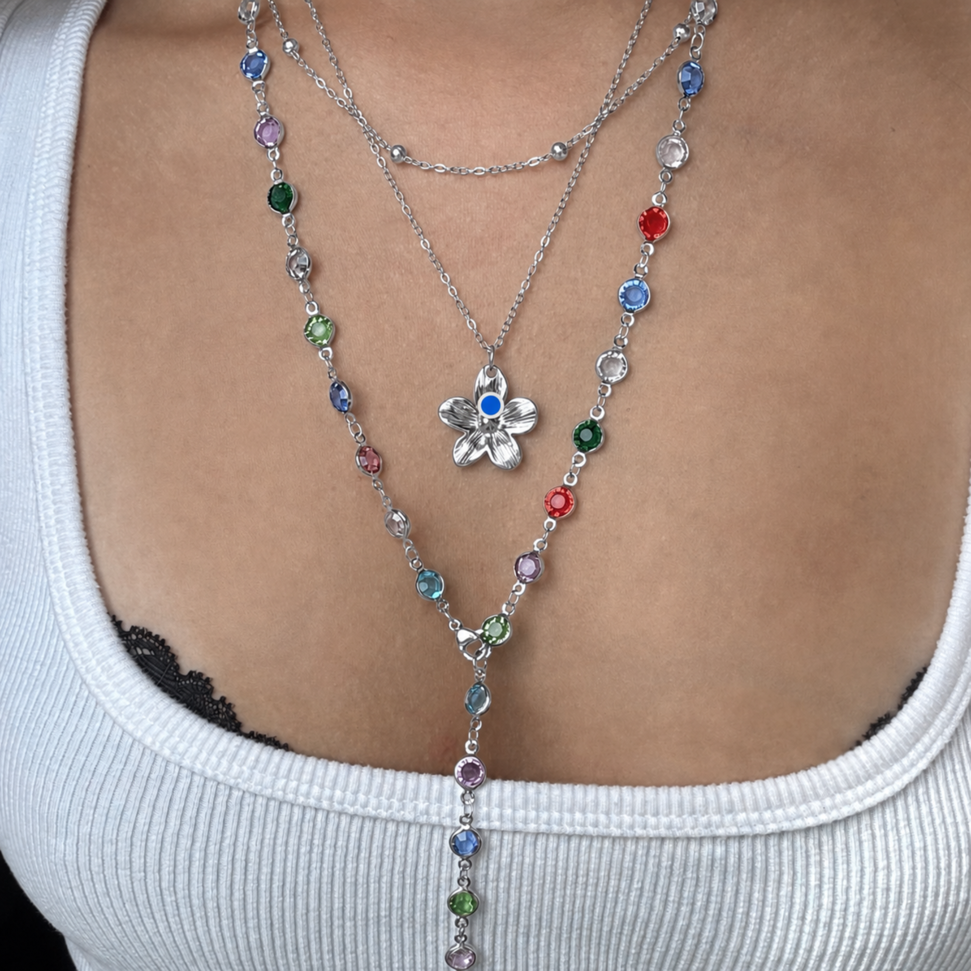 Evry Jewels Sunset Glow Rainbow Necklace Set