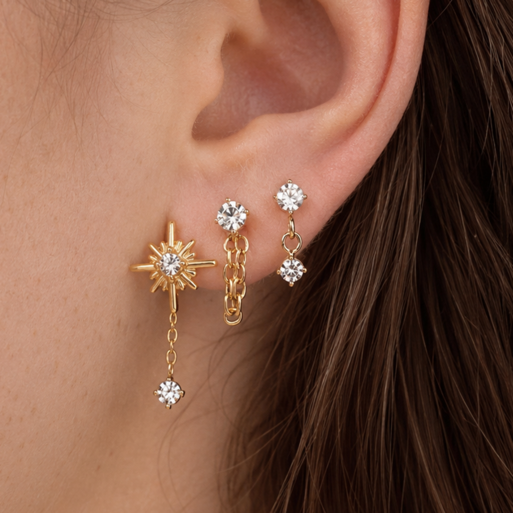 Evry Jewels Meet Me At Midnight Flat Back 3-Piece Earring Set