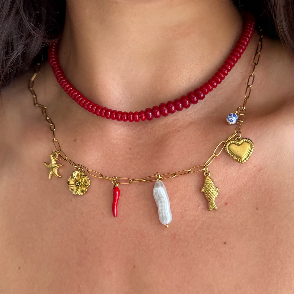 Evry Jewels Scarlet Glow Beaded Necklace