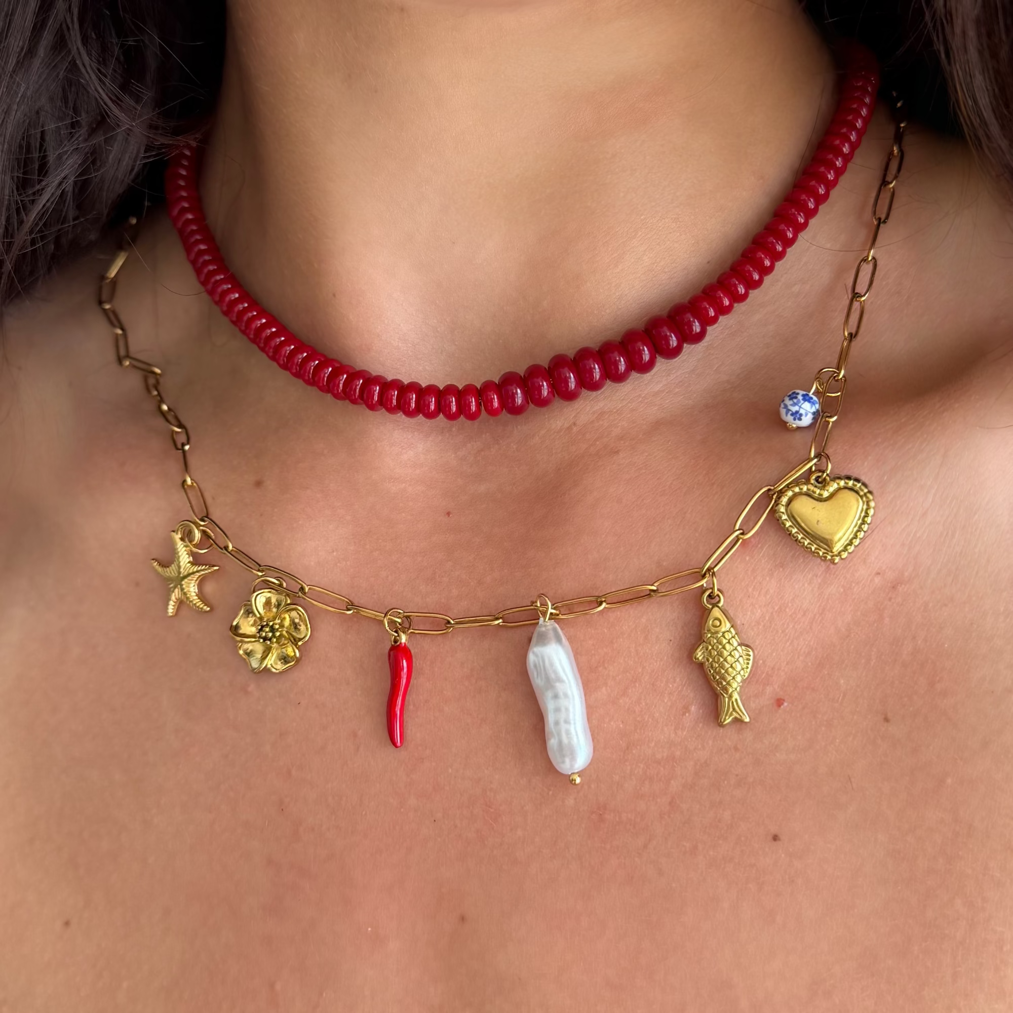 Evry Jewels Scarlet Glow Beaded Necklace