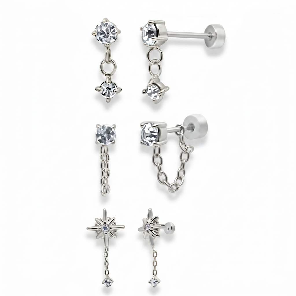 Evry Jewels Meet Me At Midnight Flat Back 3-Piece Earring Set