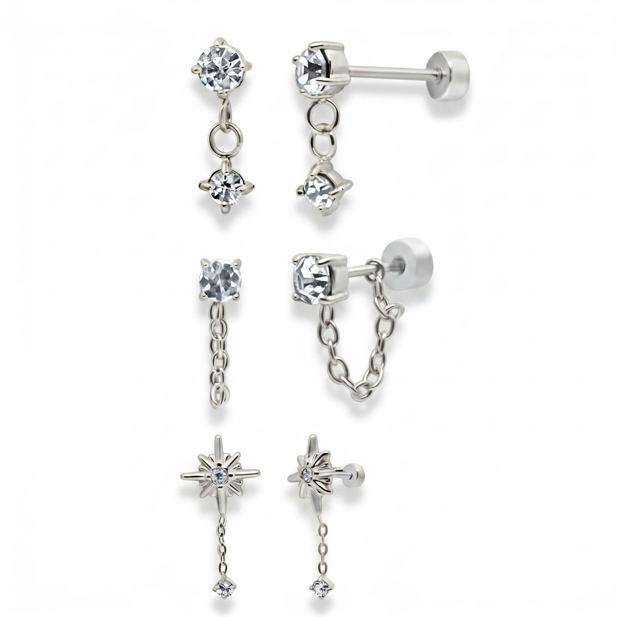 Evry Jewels Meet Me At Midnight Flat Back 3-Piece Earring Set