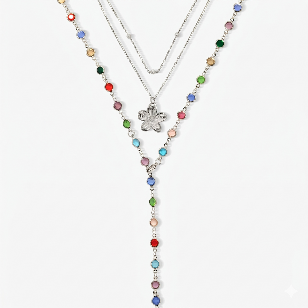 Evry Jewels Sunset Glow Rainbow Necklace Set