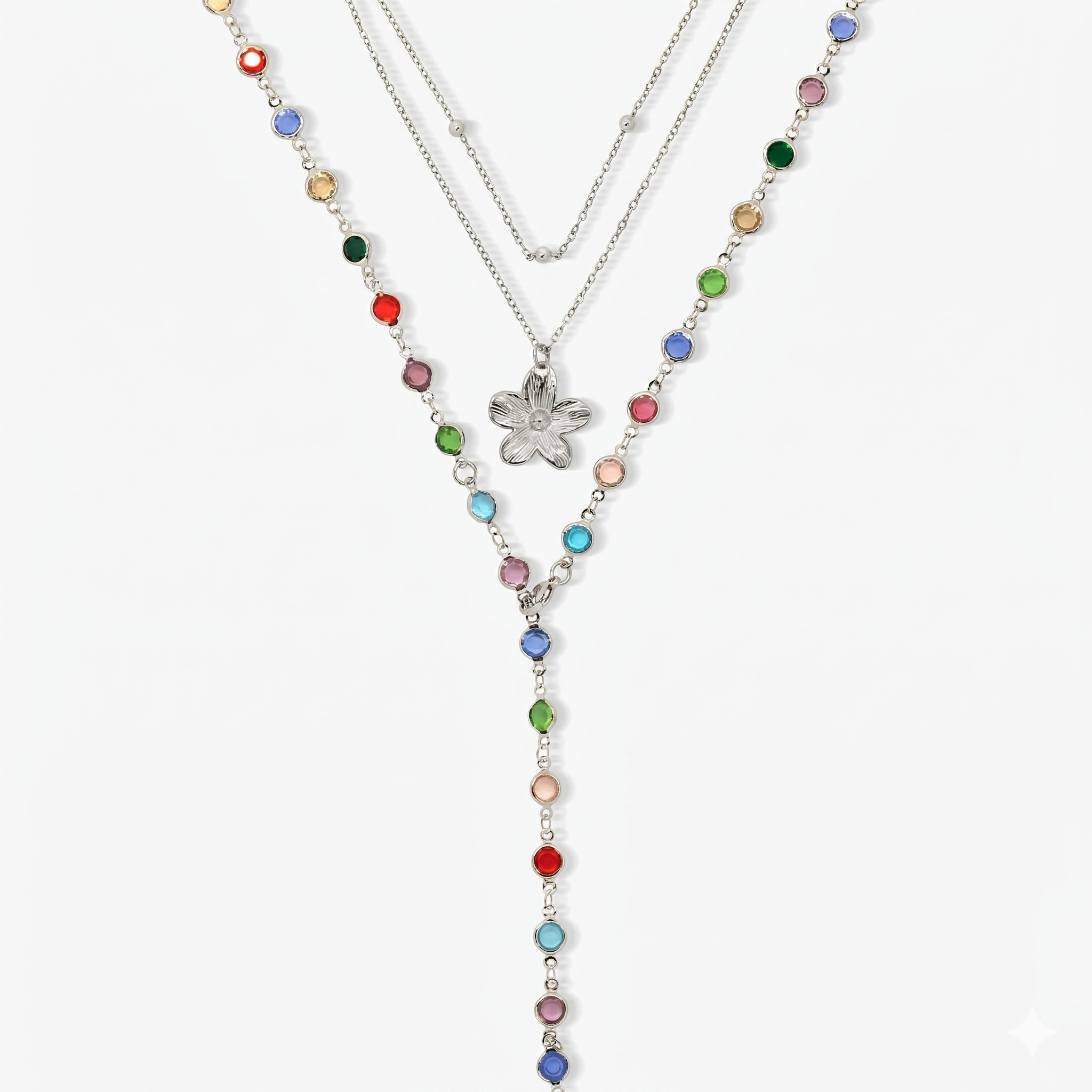 Evry Jewels Sunset Glow Rainbow Necklace Set