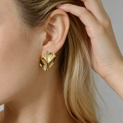 18K Gold Plated Irregular Geometric Punk Brass Stud Earrings