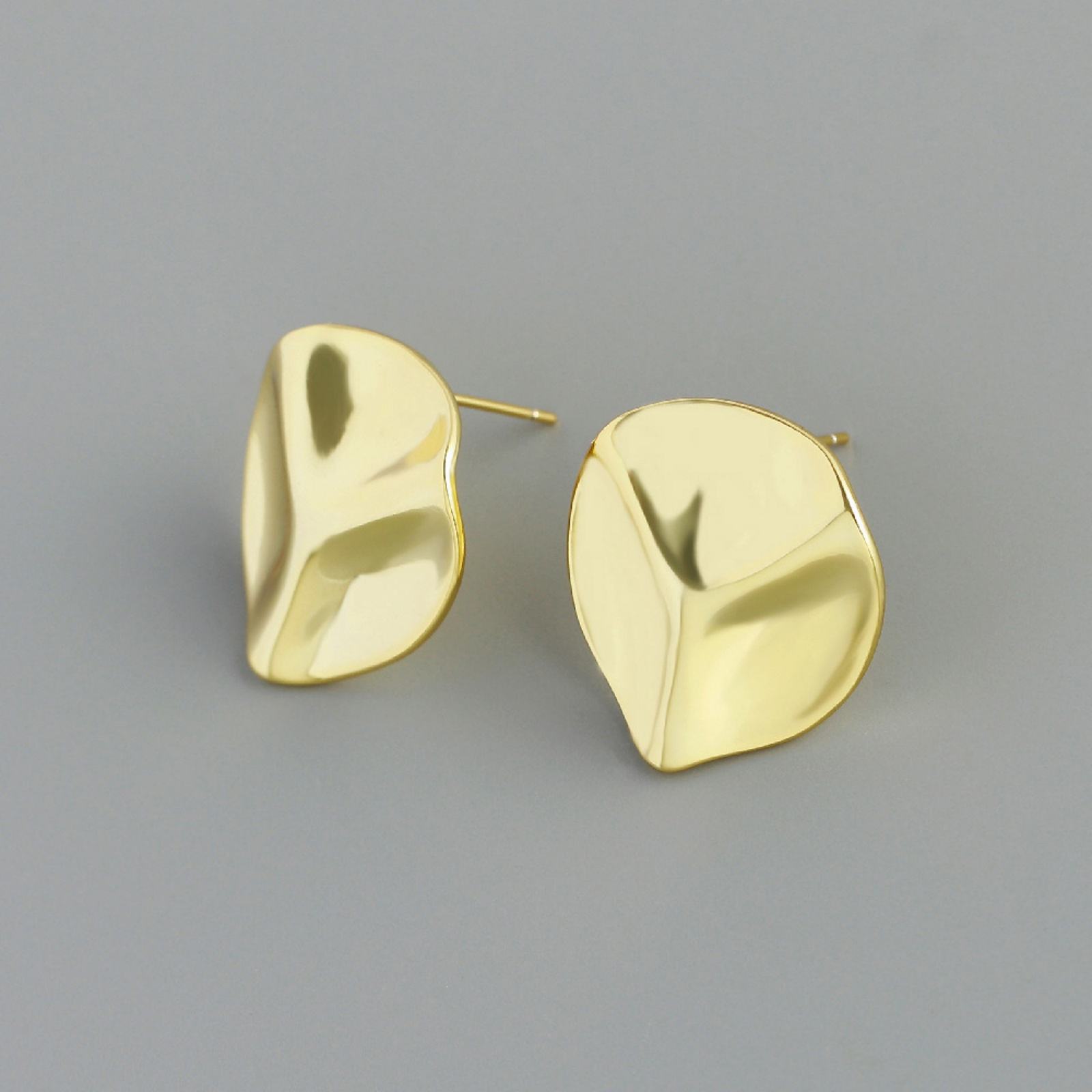 18K Gold Plated Irregular Geometric Punk Brass Stud Earrings