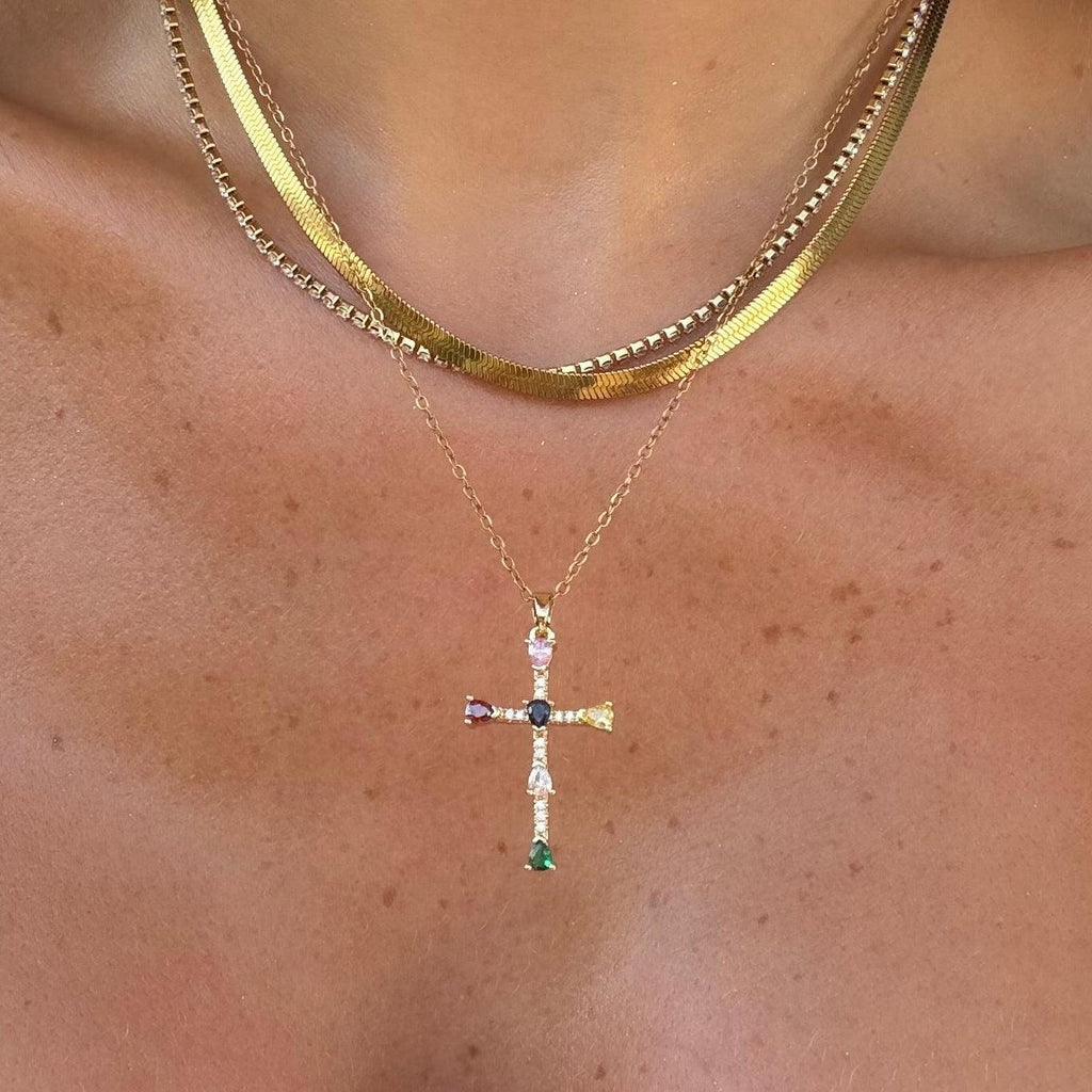 Evry Jewels Rainbow Blessings Cross Necklace