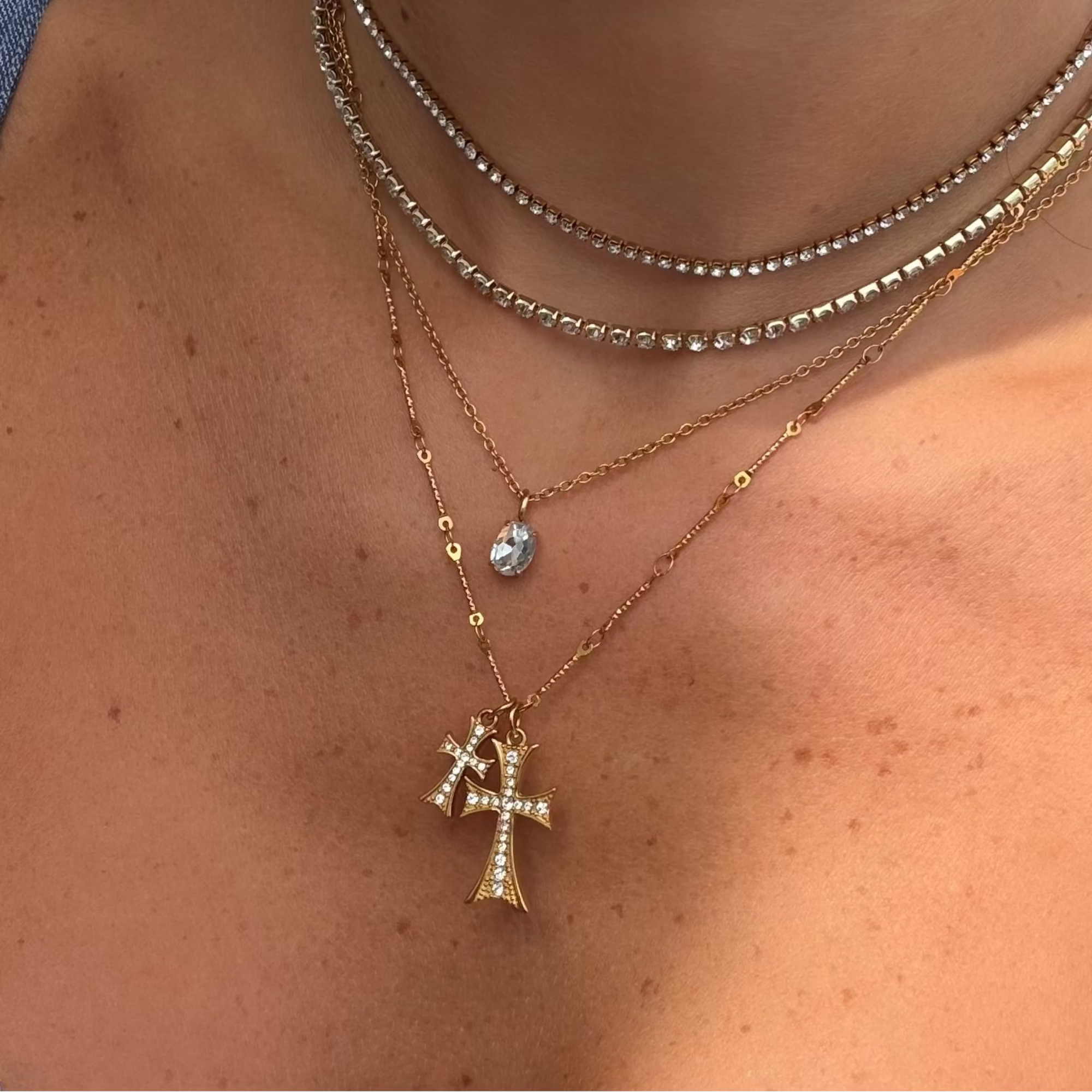 Evry Jewels Double Cross Me Necklace