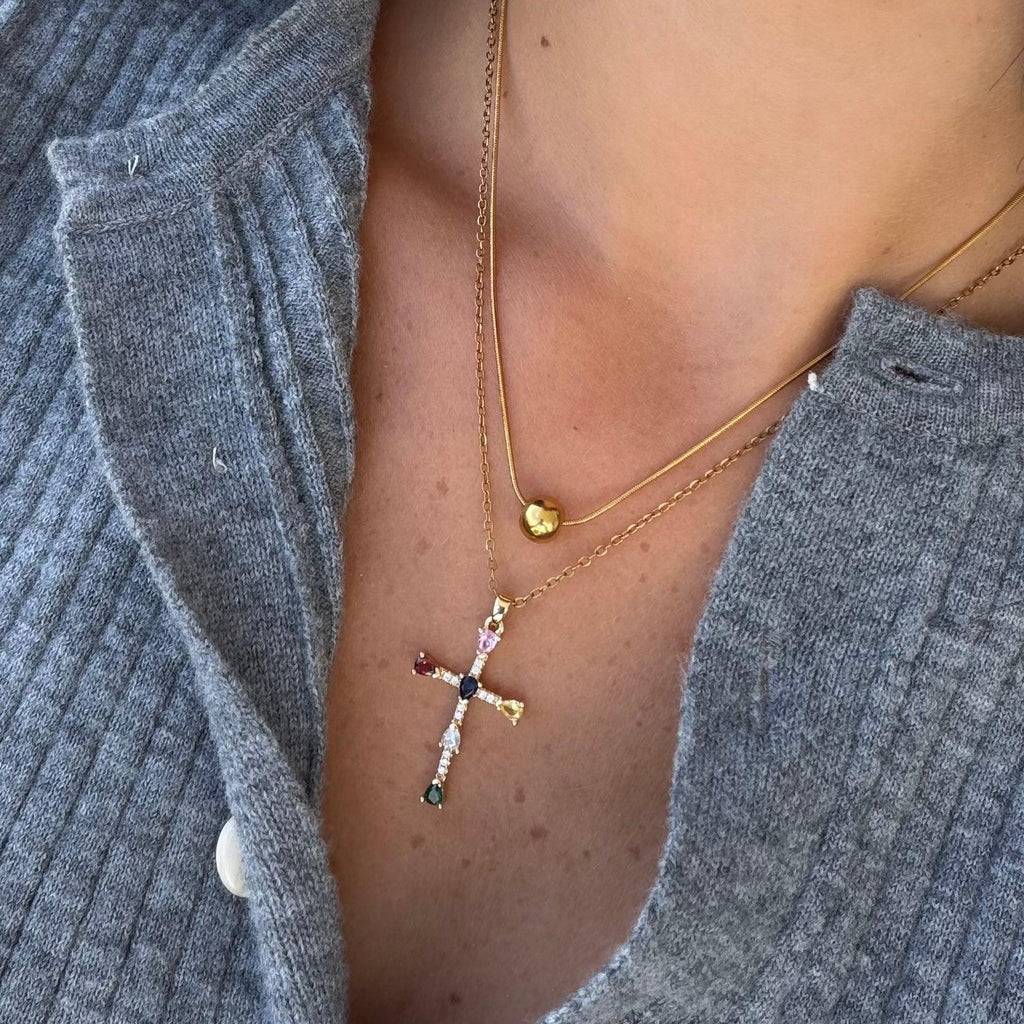 Evry Jewels Rainbow Blessings Cross Necklace