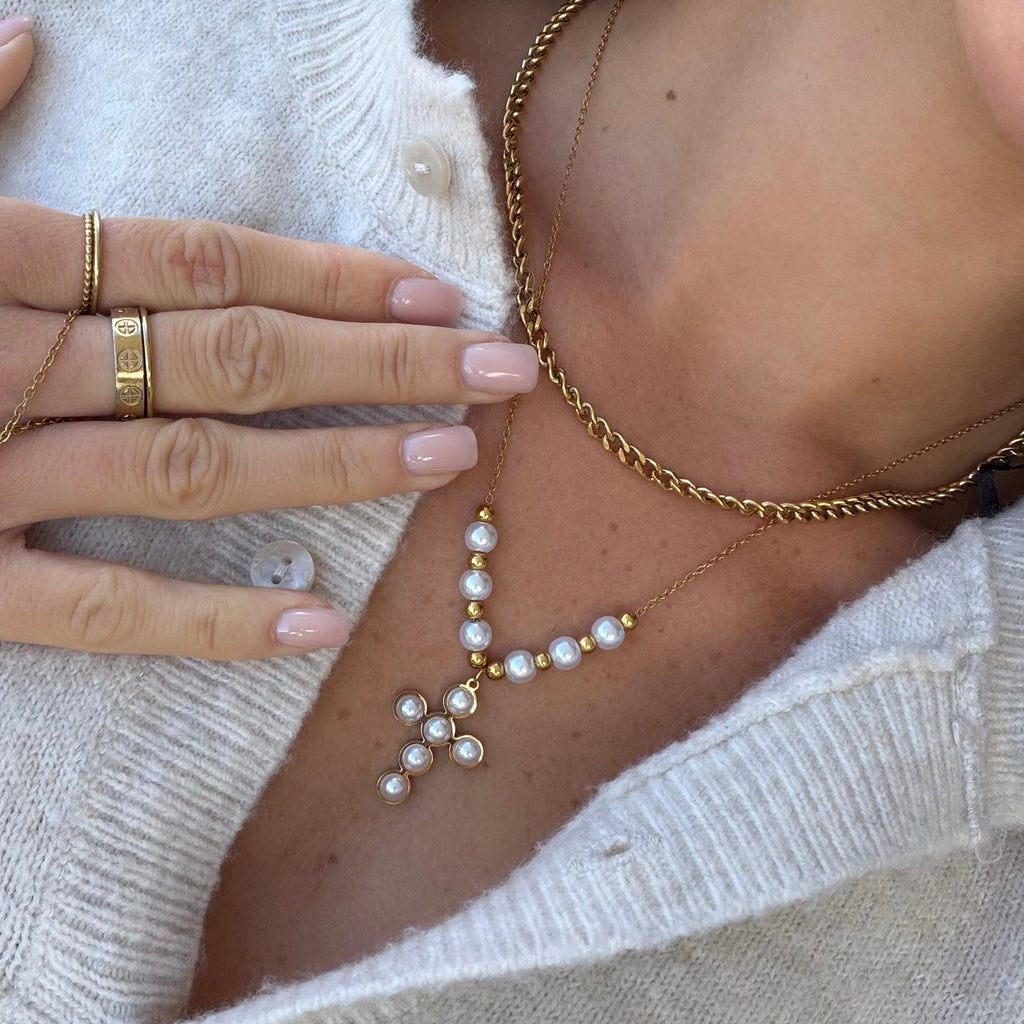 Evry Jewels Pearly Blessing  Cross Double Layered Necklace