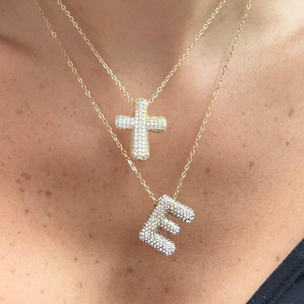 Evry Jewels Pave Bubble Letter Necklace