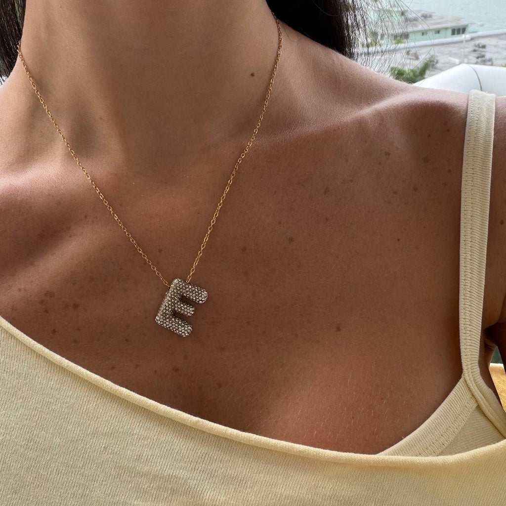 Evry Jewels Pave Bubble Letter Necklace