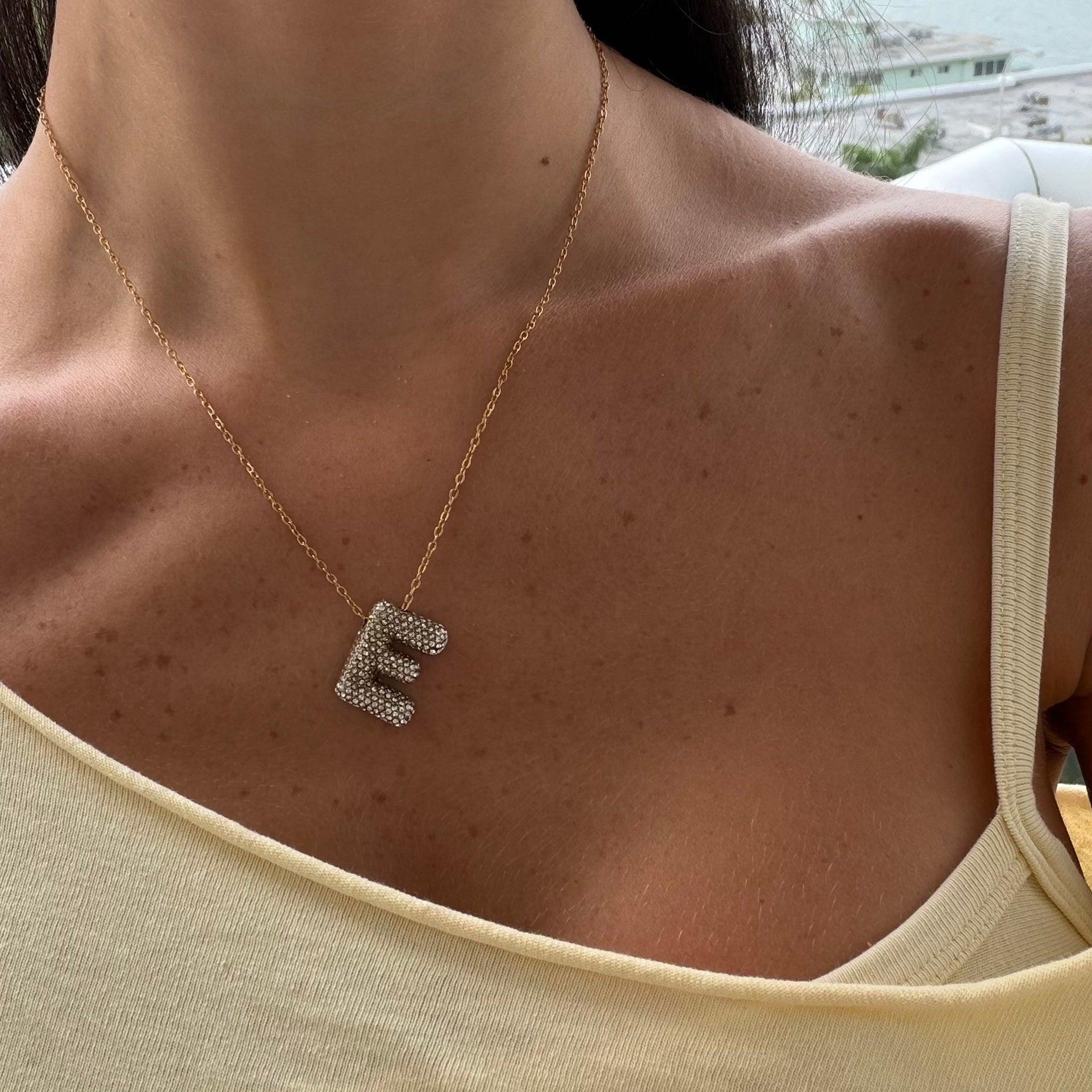 Evry Jewels Pave Bubble Letter Necklace