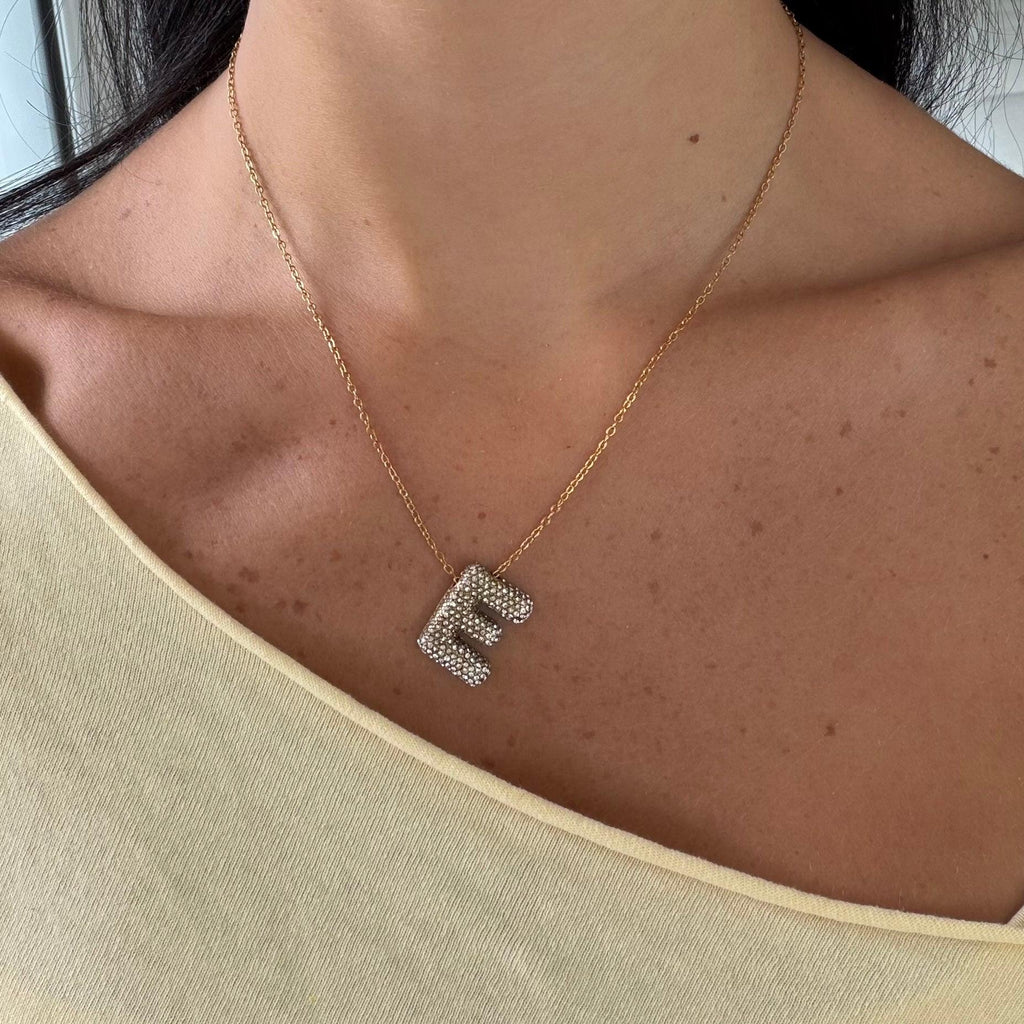 Evry Jewels Pave Bubble Letter Necklace