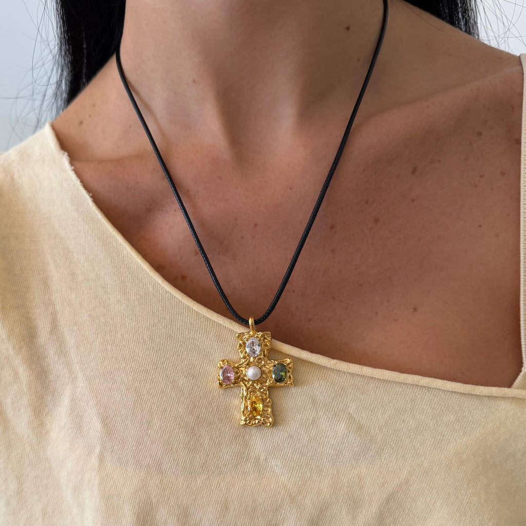 Evry Jewels Popstar Cross Cord Necklace