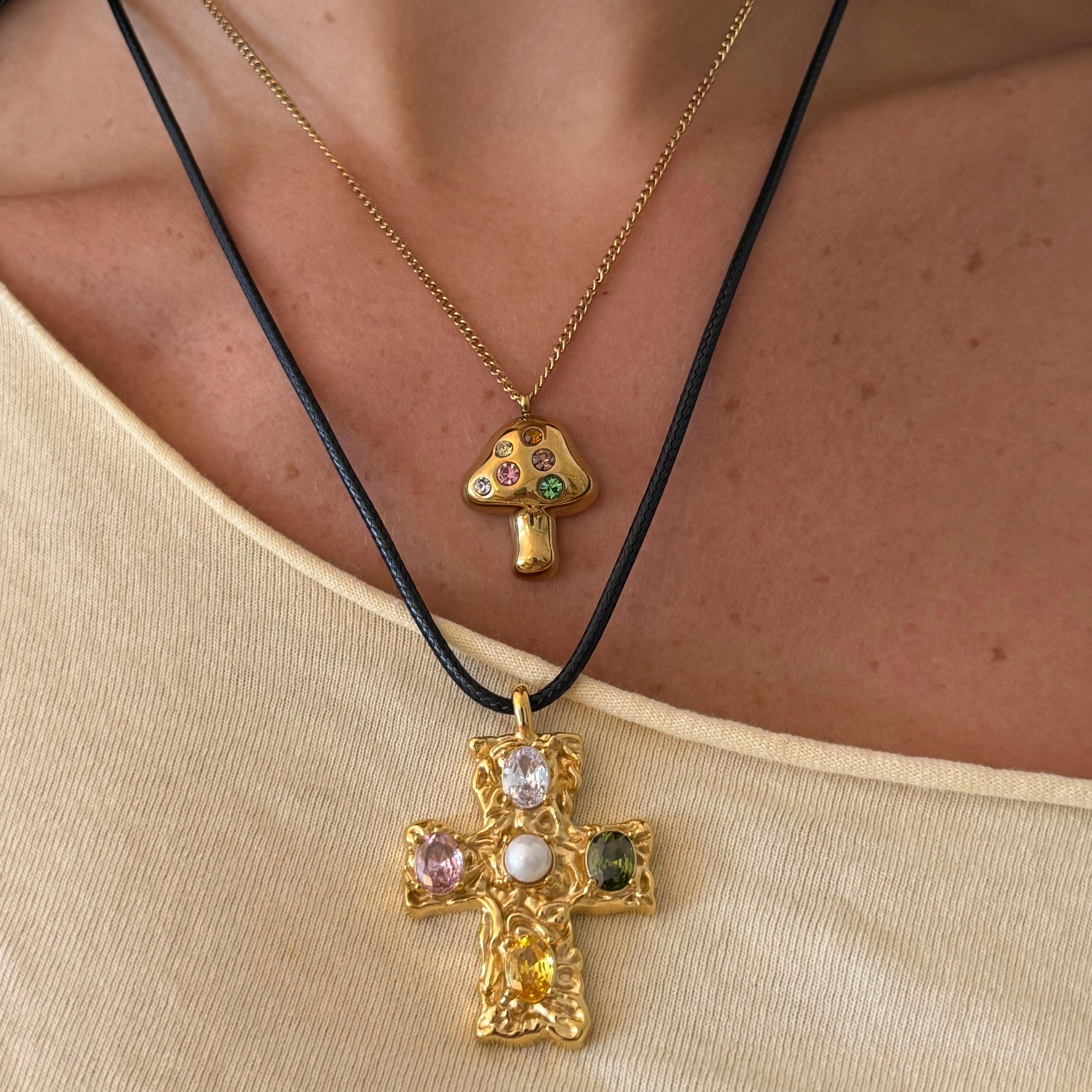 Evry Jewels Popstar Cross Cord Necklace