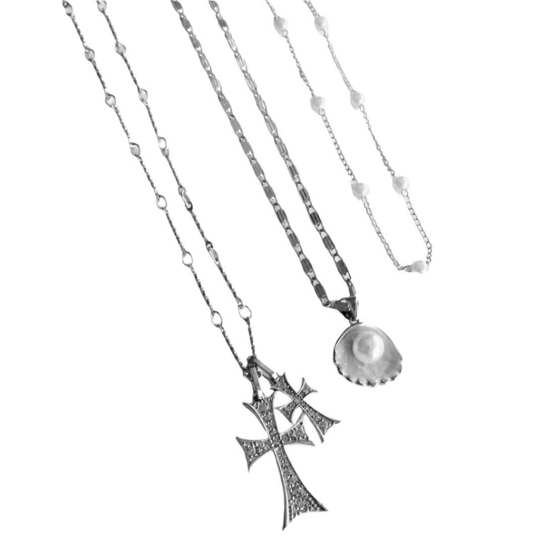 Evry Jewels It Girl 3 Piece Necklace Bundle | Double Cross Me. Lover Girl & Meribella Necklace