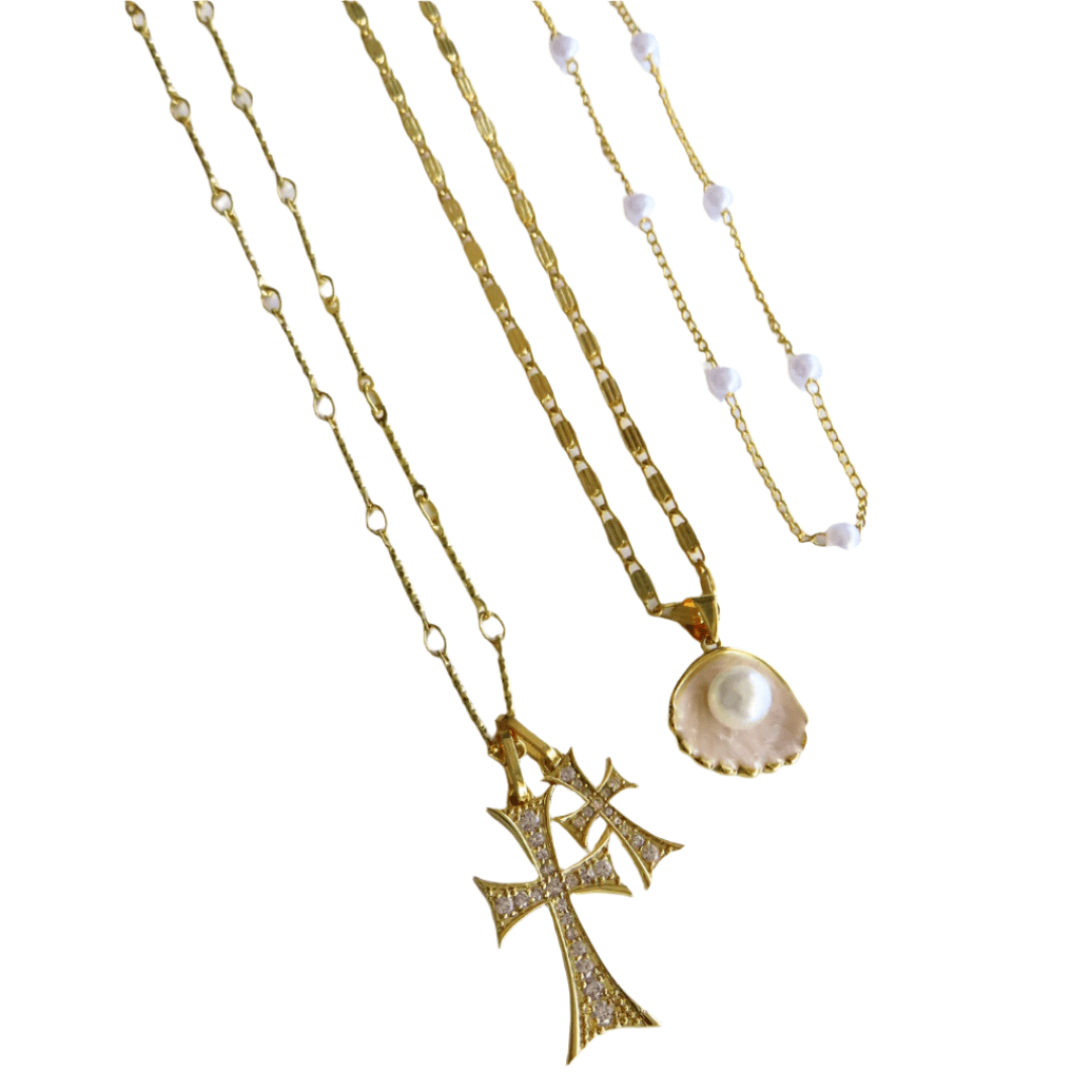 Evry Jewels It Girl 3 Piece Necklace Bundle | Double Cross Me. Lover Girl & Meribella Necklace
