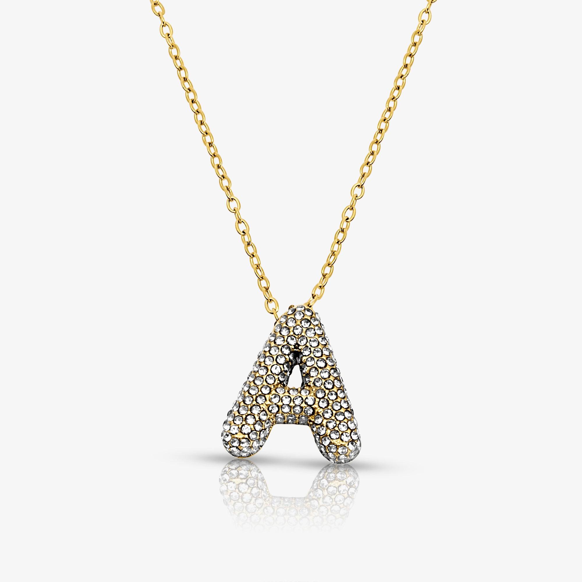 Evry Jewels Pave Bubble Letter Necklace