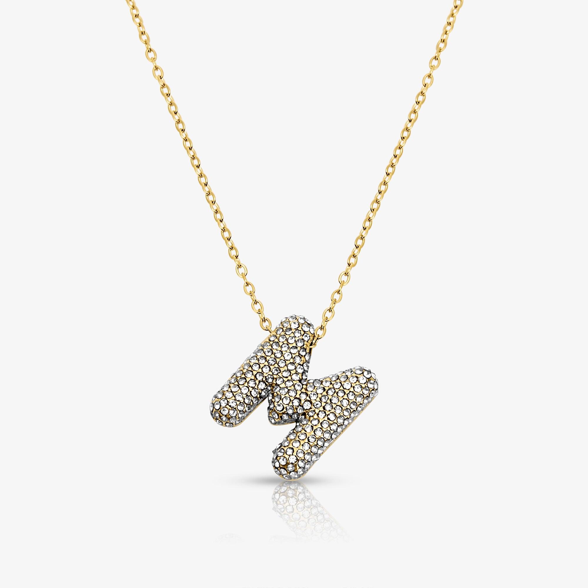 Evry Jewels Pave Bubble Letter Necklace