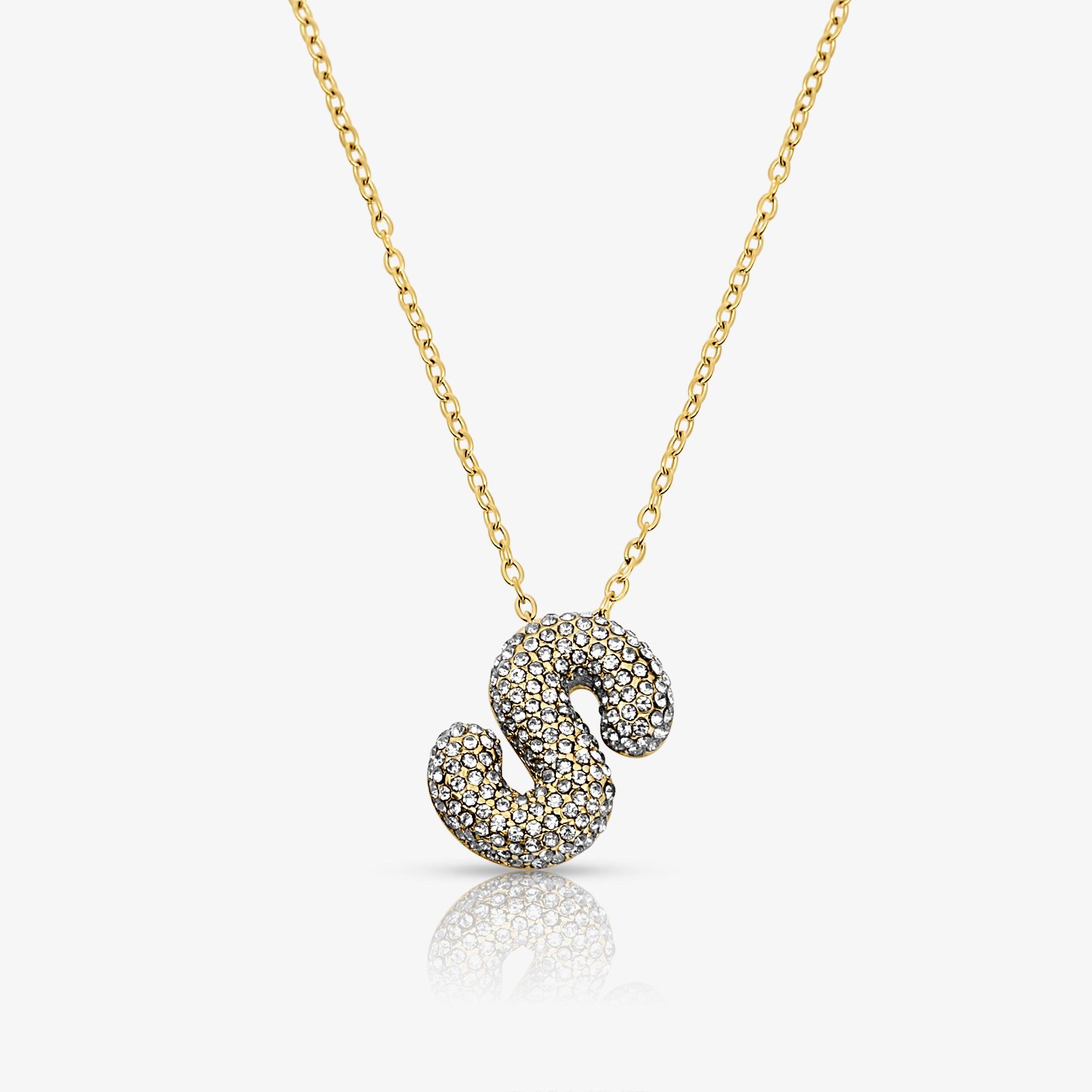 Evry Jewels Pave Bubble Letter Necklace