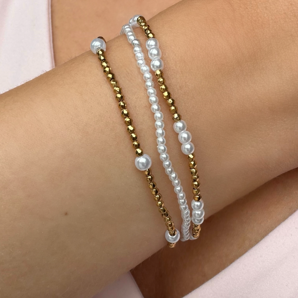 Evry Jewels Pearl Flow Beaded Bracelet 3 Piece Set