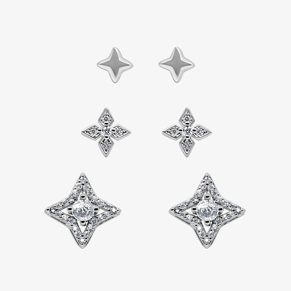Evry Jewels Glitter Pop Stud Earrings 3 Piece Pack