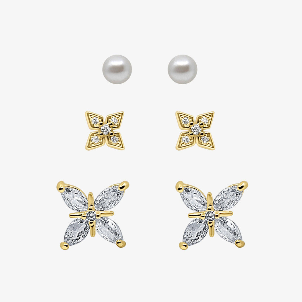Evry Jewels Petite Bloom Stud Earrings 3 Piece Pack