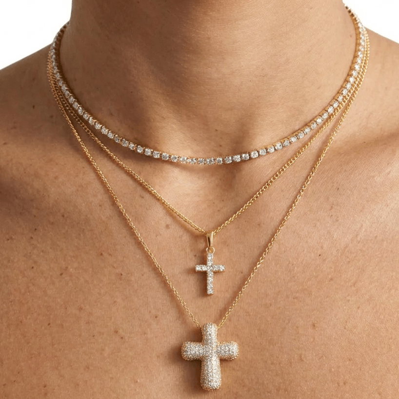 Evry Jewels Bling Cross 3-Piece Necklace Bundle