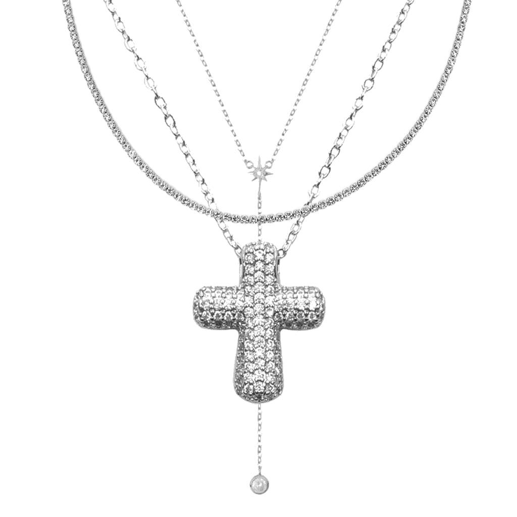 Evry Jewels Icy Cross 3-Piece Necklace Bundle