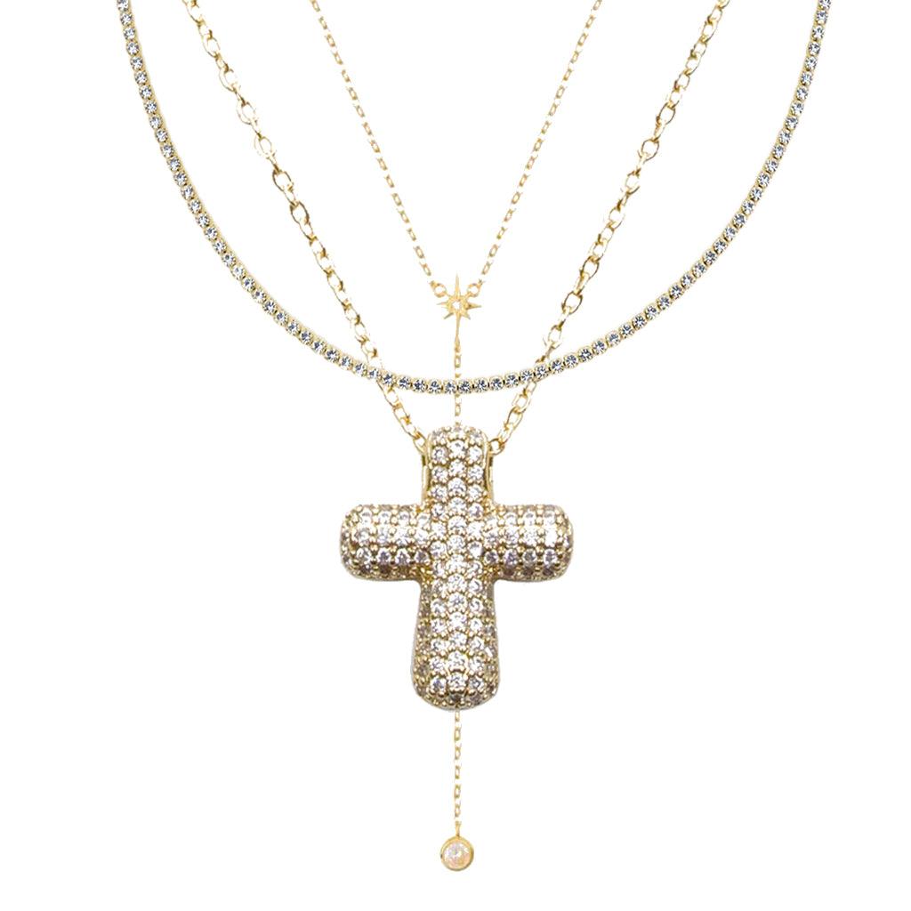 Evry Jewels Icy Cross 3-Piece Necklace Bundle