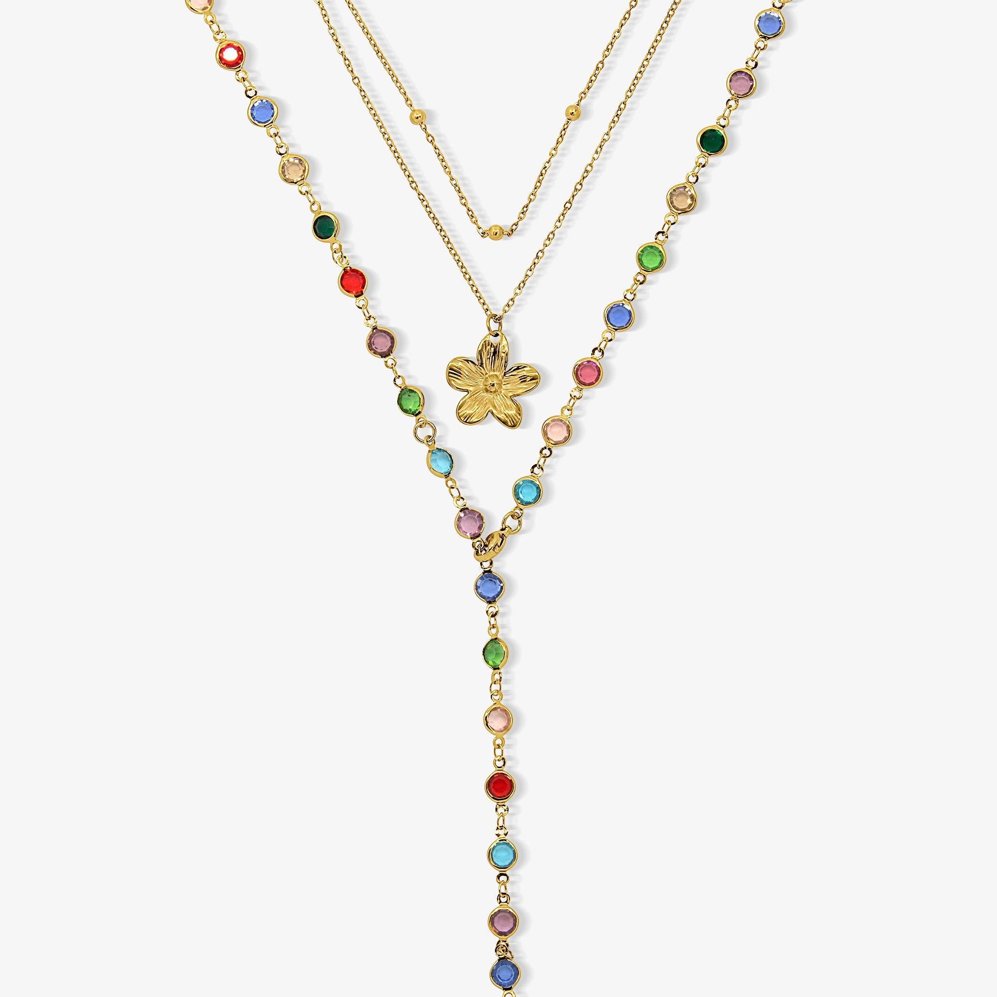 Evry Jewels Sunset Glow Rainbow Necklace Set