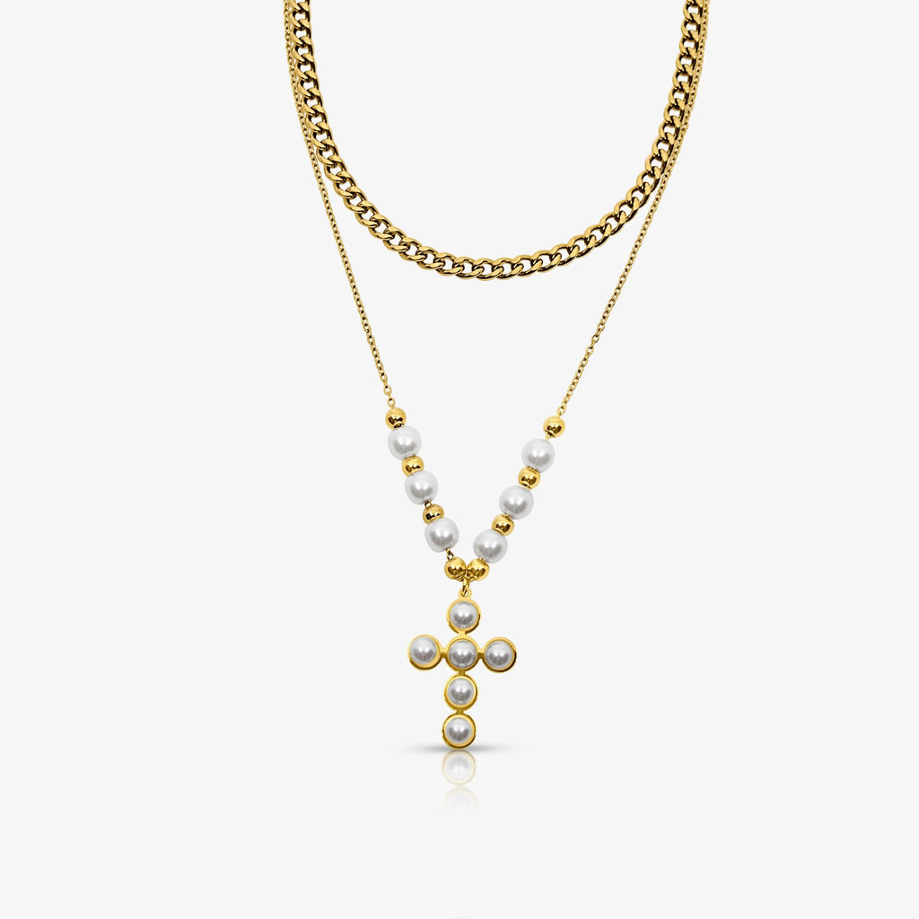Evry Jewels Pearly Blessing  Cross Double Layered Necklace