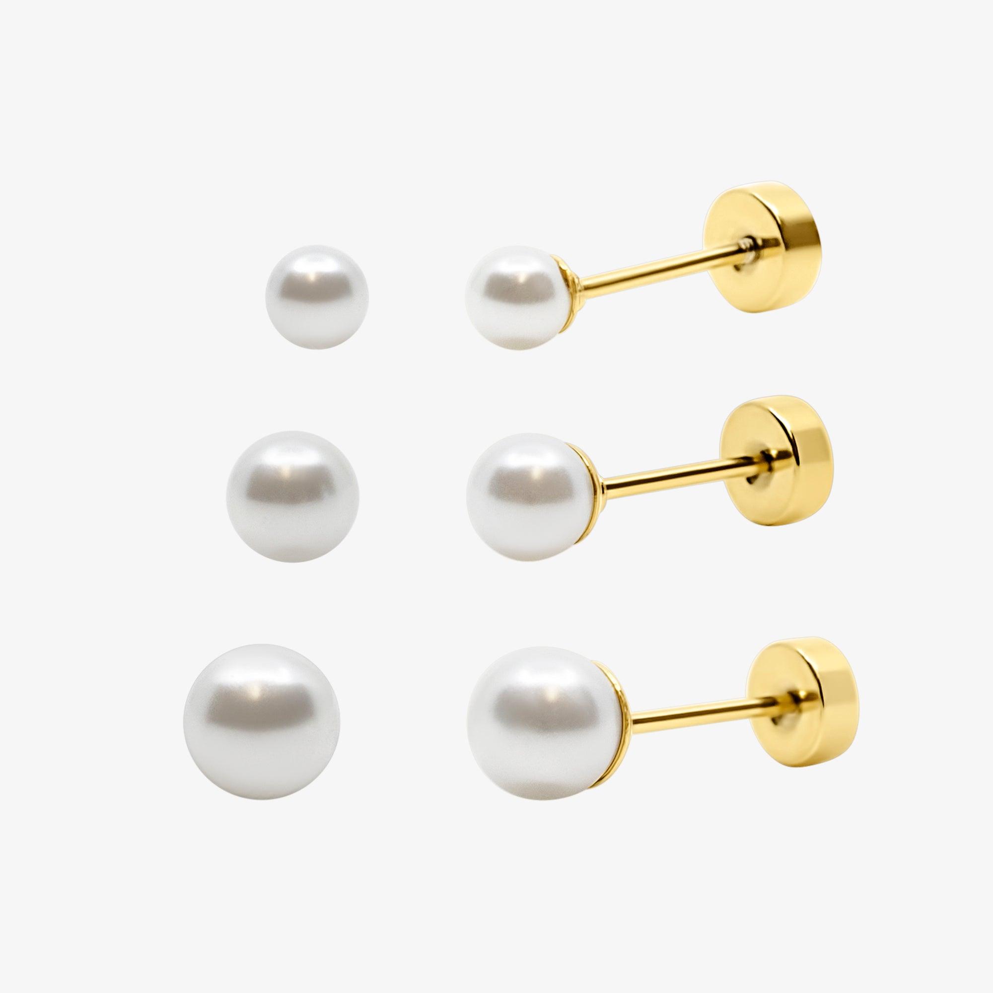 Evry Jewels Pearl Crush Flat Back Earring 3 Piece Set