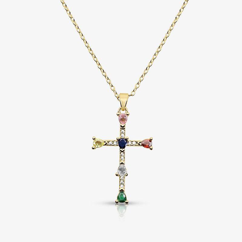 Evry Jewels Rainbow Blessings Cross Necklace